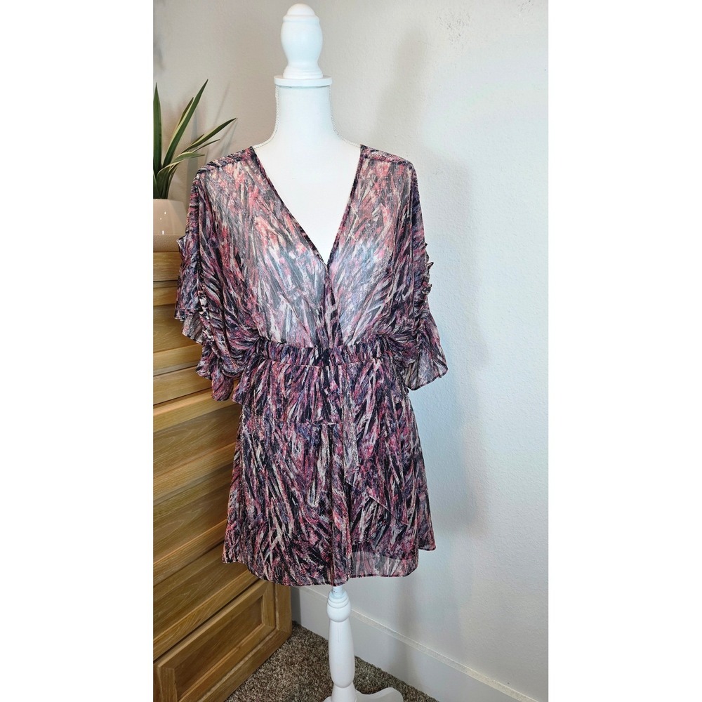 IRO Buoux Dress Metallic Ruffle Tiered Flutter Sleeve Pink Black Parisian 34 - Picture 9 of 10
